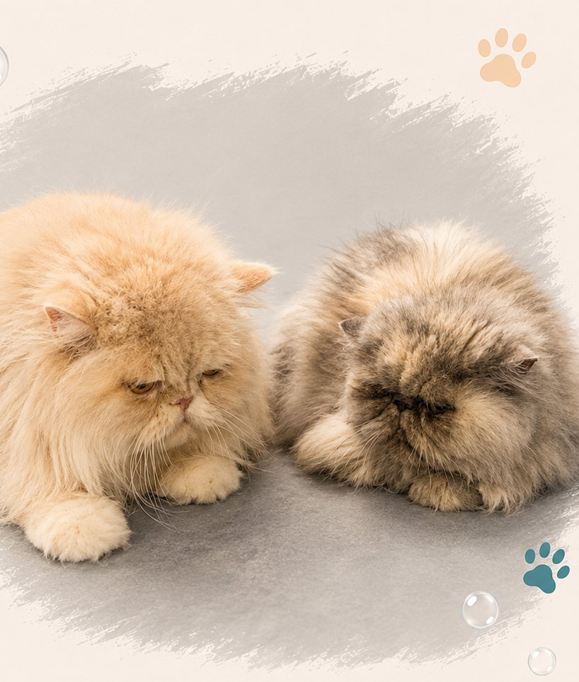 Two long-haired Persian cats groomed at Your Dog Grooming Salon