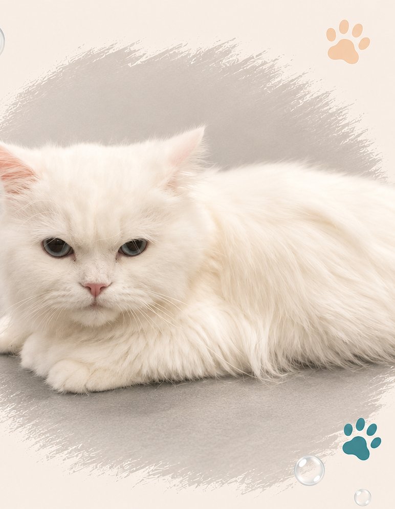 White long-haired cat groomed at Your Dog Grooming Salon